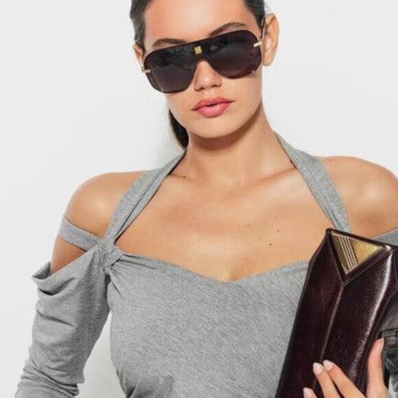 Givenchy GV40087U 01A Sunglasses Shiny Black Shield Frame, Grey Lenses main image 5